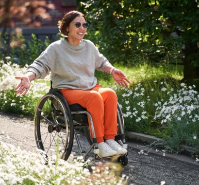 lady in wheel chair in garden